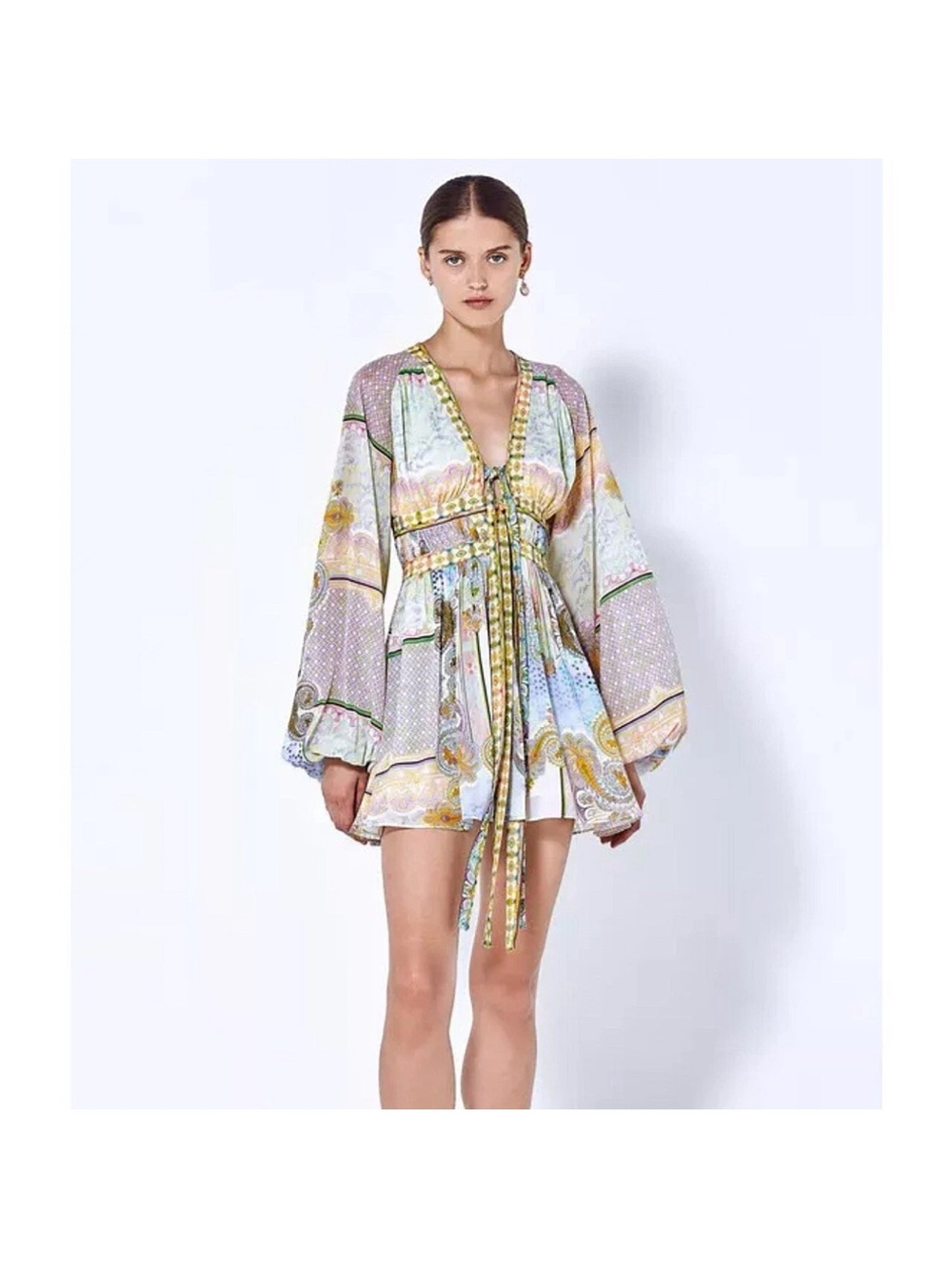 Alexis Pastel Paisley Print Tie-Waist Mini Dress